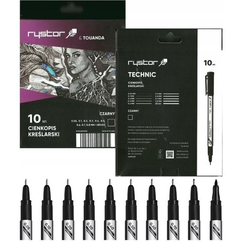 Cienkopisy kreślarskie Rystor Technic (9 + brush) czarne (10) Cienkopisy kreślarskie Rystor Technic (9 + brush) czarne (10)
