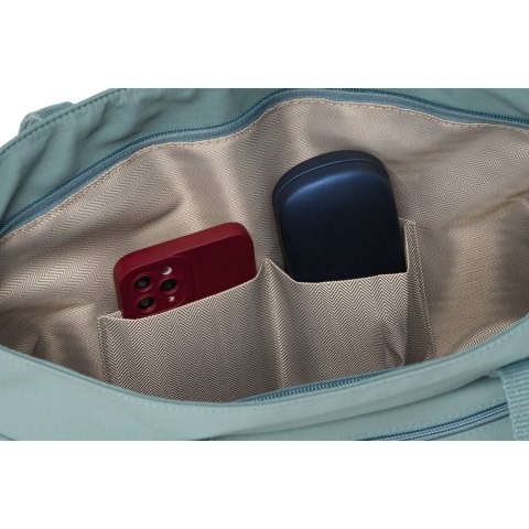 Niebieska, jednokomorowa shopperka damska z poliestru z kieszenią na froncie - Peterson