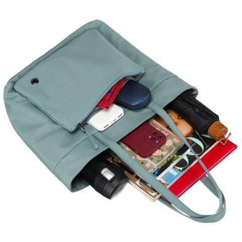 Niebieska, jednokomorowa shopperka damska z poliestru z kieszenią na froncie - Peterson