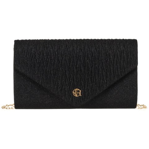 Czarna kopertówka damska ze wzorem w jodełkę zawieszona na łańcuszku - Rovicky