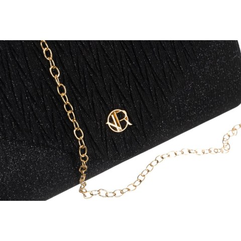 Czarna kopertówka damska ze wzorem w jodełkę zawieszona na łańcuszku - Rovicky