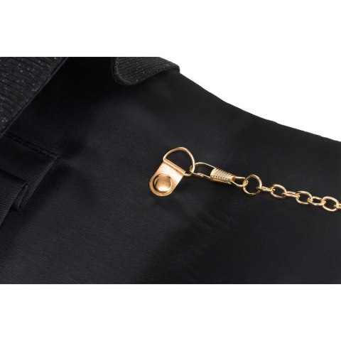 Czarna kopertówka damska ze wzorem w jodełkę zawieszona na łańcuszku - Rovicky