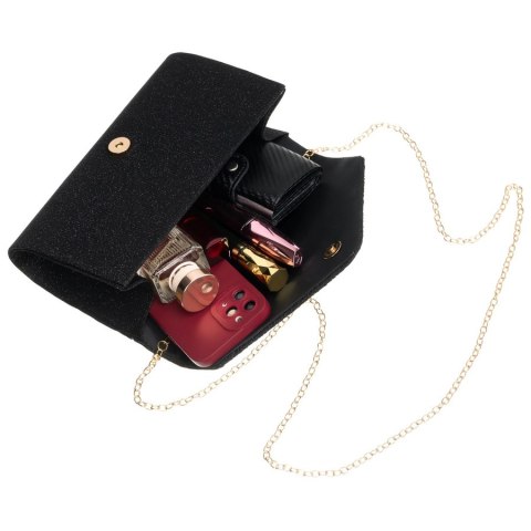 Czarna kopertówka damska ze wzorem w jodełkę zawieszona na łańcuszku - Rovicky