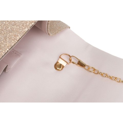 Złota kopertówka damska ze wzorem w jodełkę zawieszona na łańcuszku i zapinana na magnes - Rovicky