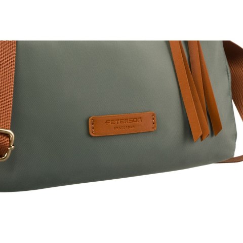 Zielono-brązowa listonoszka damska z nylonu i skóry ekologicznej - Peterson