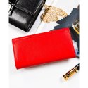 Pojemny, skórzany portfel damski o klasycznym designie w czerwonym kolorze - Rovicky