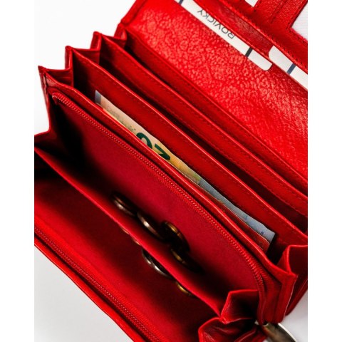 Pojemny, skórzany portfel damski o klasycznym designie w czerwonym kolorze - Rovicky