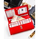 Pojemny, skórzany portfel damski o klasycznym designie w czerwonym kolorze - Rovicky
