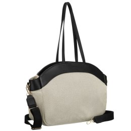 Miejska torba damska wykonana ze skóry naturalnej i włókna poliamidowego w beżowo-czarnym kolorze - Peterson