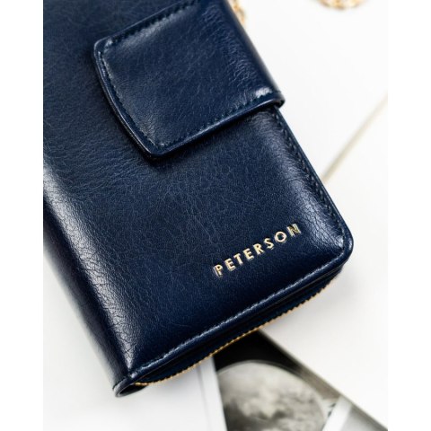Portfel damski ze skóry ekologicznej zamykany na zatrzask i suwak. Portfel w granatowym kolorze - Peterson