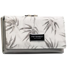 Biały portfel damski ze skóry ekologicznej i naturalnej z systemem RFID zamykany na bigiel i zatrzask - Peterson