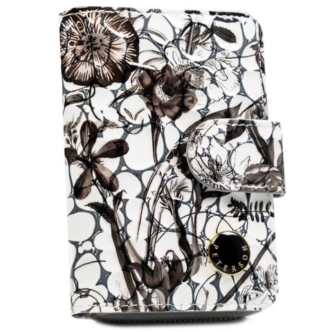 Czarny portfel damski ze skóry naturalnej z systemem RFID, zamykany zatrzaskiem i suwakiem - Peterson