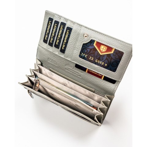 Duży, biały portfel damski ze skóry ekologicznej i naturalnej z systemem RFID - Peterson