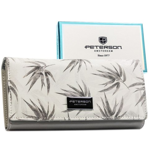 Elegancki, biały portfel damski ze skóry ekologicznej i naturalnej z systemem RFID - Peterson