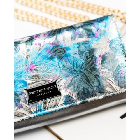 Wielokolorowy, duży portfel damski ze skóry ekologicznej i naturalnej zamykany zatrzaskiem - Peterson