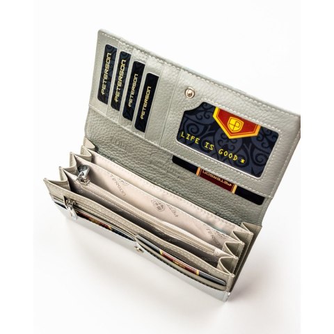 Wielokolorowy, duży portfel damski ze skóry ekologicznej i naturalnej zamykany zatrzaskiem - Peterson