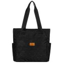 Czarny shopper damski z poliestru zawieszony na wygodnych uchwytach z zewnętrzną kieszonką na suwak - Rovicky