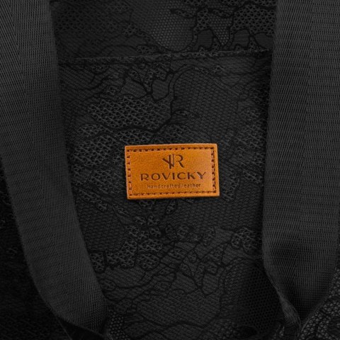 Czarny shopper damski z poliestru zawieszony na wygodnych uchwytach z zewnętrzną kieszonką na suwak - Rovicky