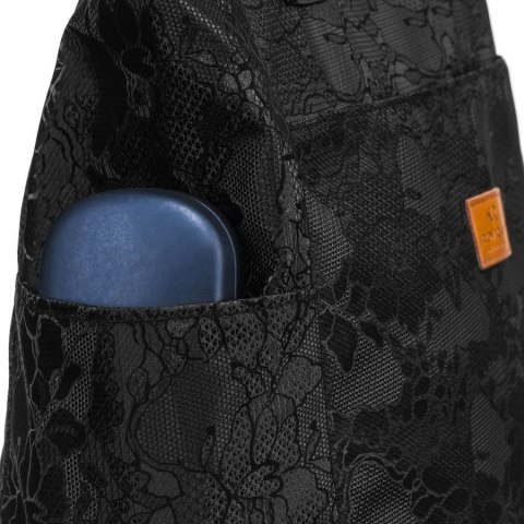 Czarny shopper damski z poliestru zawieszony na wygodnych uchwytach z zewnętrzną kieszonką na suwak - Rovicky