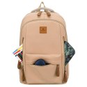 Beżowy plecak szkolny z poliestru z miejscem na laptopa, zamykany suwakiem - Peterson