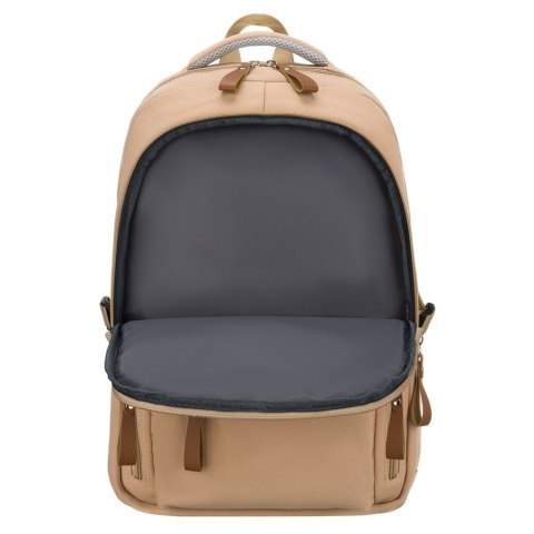 Beżowy plecak szkolny z poliestru z miejscem na laptopa, zamykany suwakiem - Peterson