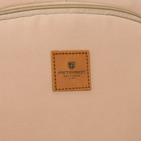 Beżowy plecak szkolny z poliestru z miejscem na laptopa, zamykany suwakiem - Peterson
