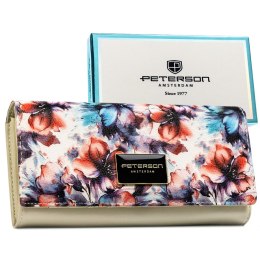 Duży portfel damski w kwiaty wykonany ze skóry naturalnej i ekologicznej z systemem RFID - Peterson