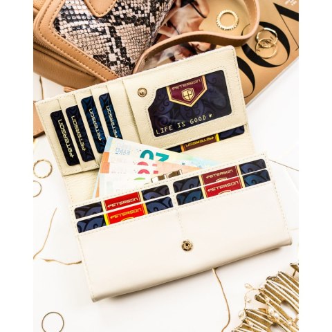 Duży portfel damski w kwiaty wykonany ze skóry naturalnej i ekologicznej z systemem RFID - Peterson