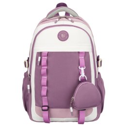 Miękki plecak szkolny z poliestru w białofioletowym kolorze, zawieszony na regulowanych szelkach - Peterson