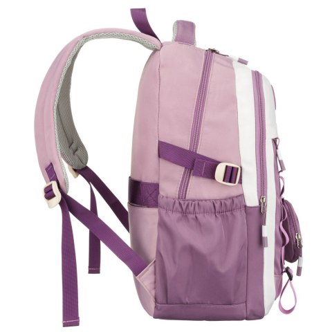 Miękki plecak szkolny z poliestru w białofioletowym kolorze, zawieszony na regulowanych szelkach - Peterson