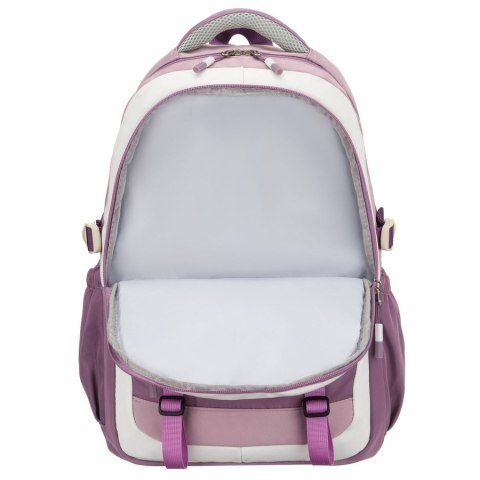 Miękki plecak szkolny z poliestru w białofioletowym kolorze, zawieszony na regulowanych szelkach - Peterson