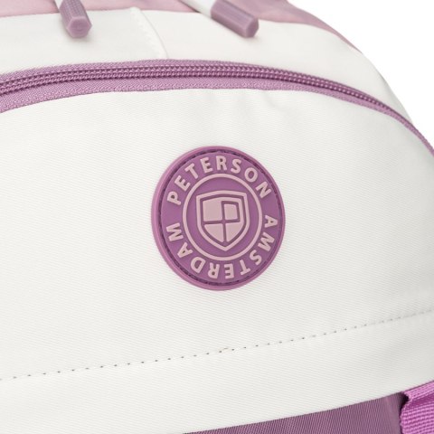 Miękki plecak szkolny z poliestru w białofioletowym kolorze, zawieszony na regulowanych szelkach - Peterson