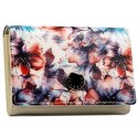 Portfel damski w kwiaty wykonany ze skóry naturalnej i ekologicznej, zamykany zatrzaskiem - Peterson
