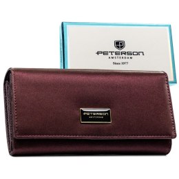 Portfel damski ze skóry naturalnej i ekologicznej w fioletowym kolorze zamykany zatrzaskiem - Peterson