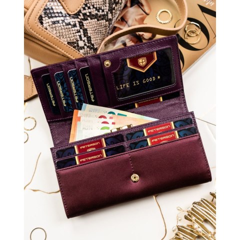 Portfel damski ze skóry naturalnej i ekologicznej w fioletowym kolorze zamykany zatrzaskiem - Peterson