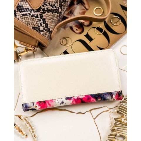 Portfel-piórnik damski w kwiaty wykonany ze skóry naturalnej i ekologicznej - Peterson