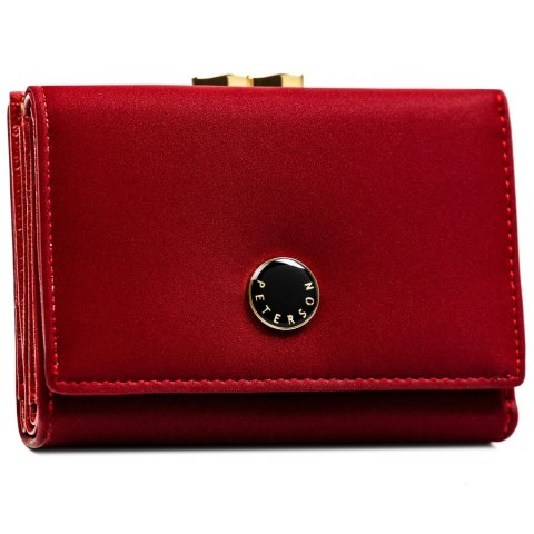 Średniej wielkości, czerwony portfel damski wykonany ze skóry naturalnej i ekologicznej - Peterson