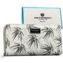 Szary portfel damski w typie piórnika w roślinny wzór, wykonany ze skóry naturalnej i ekologicznej - Peterson