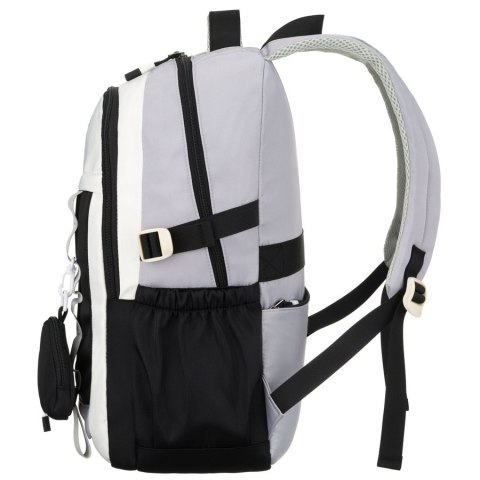 Białoczarny plecak szkolny z poliestru z poręczną dodatkową saszetką - Peterson