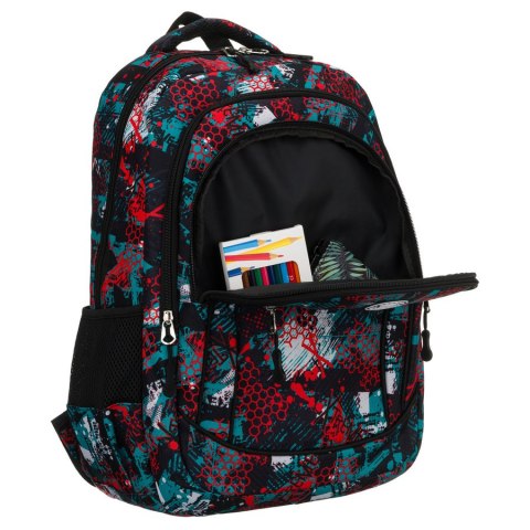 Dwukomorowy plecak szkolny odszyty z poliestru w oryginalny wzór - Peterson