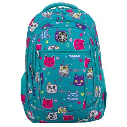 Młodzieżowy plecak szkolny odszyty z poliestru pokryty uroczym wzorem w kotki - Peterson