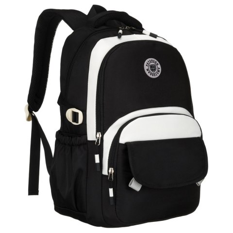 Młodzieżowy plecak szkolny z poliestru w czarnym kolorze z przegrodą na laptopa, odporny na wilgoć - Peterson