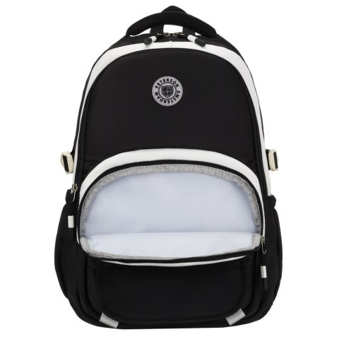 Młodzieżowy plecak szkolny z poliestru w czarnym kolorze z przegrodą na laptopa, odporny na wilgoć - Peterson