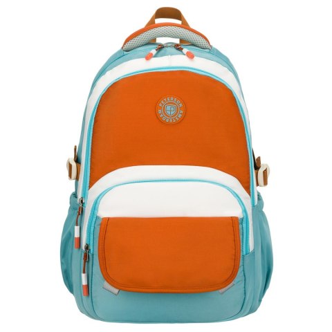 Niebiesko-pomarańczowy plecak szkolny z przegrodą na laptopa, odporny na wilgoć - Peterson