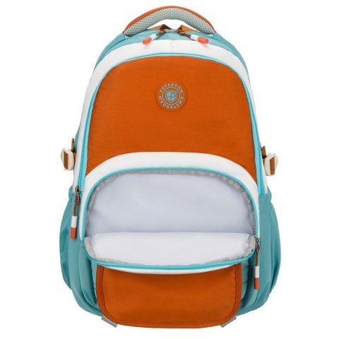 Niebiesko-pomarańczowy plecak szkolny z przegrodą na laptopa, odporny na wilgoć - Peterson