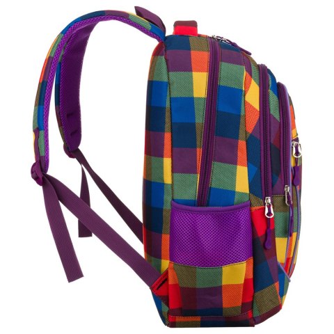 Plecak szkolny w kratę odszyty z poliestru, zawieszony na regulowanych szelkach - Peterson