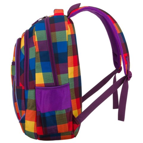 Plecak szkolny w kratę odszyty z poliestru, zawieszony na regulowanych szelkach - Peterson