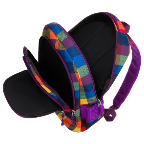 Plecak szkolny w kratę odszyty z poliestru, zawieszony na regulowanych szelkach - Peterson