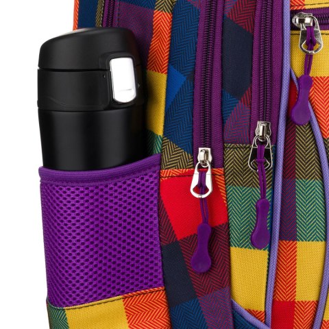 Plecak szkolny w kratę odszyty z poliestru, zawieszony na regulowanych szelkach - Peterson