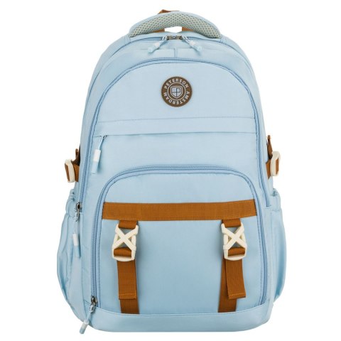 Plecak szkolny z poliestru w błękitnym kolorze zawieszony na regulowanych szelkach - Peterson